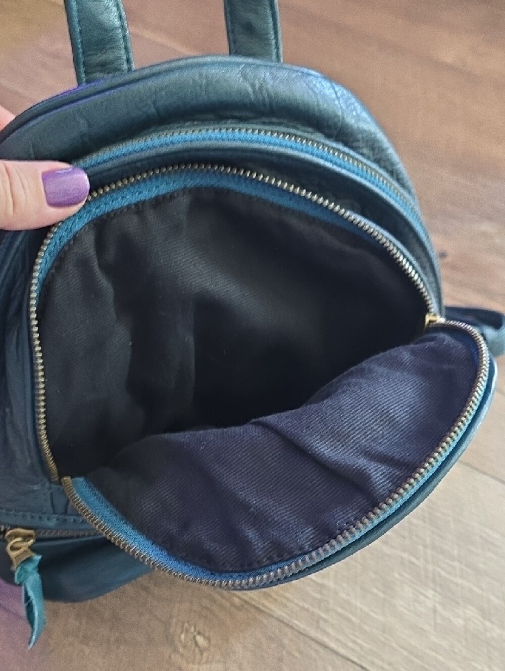 Teal Leather Mini Backpack - Stylish Women's Bag - Picture 4 of 9